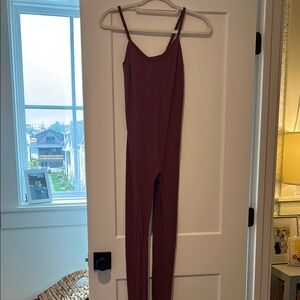 Hatch Burgundy Spaghetti-Strap Jumpsuit